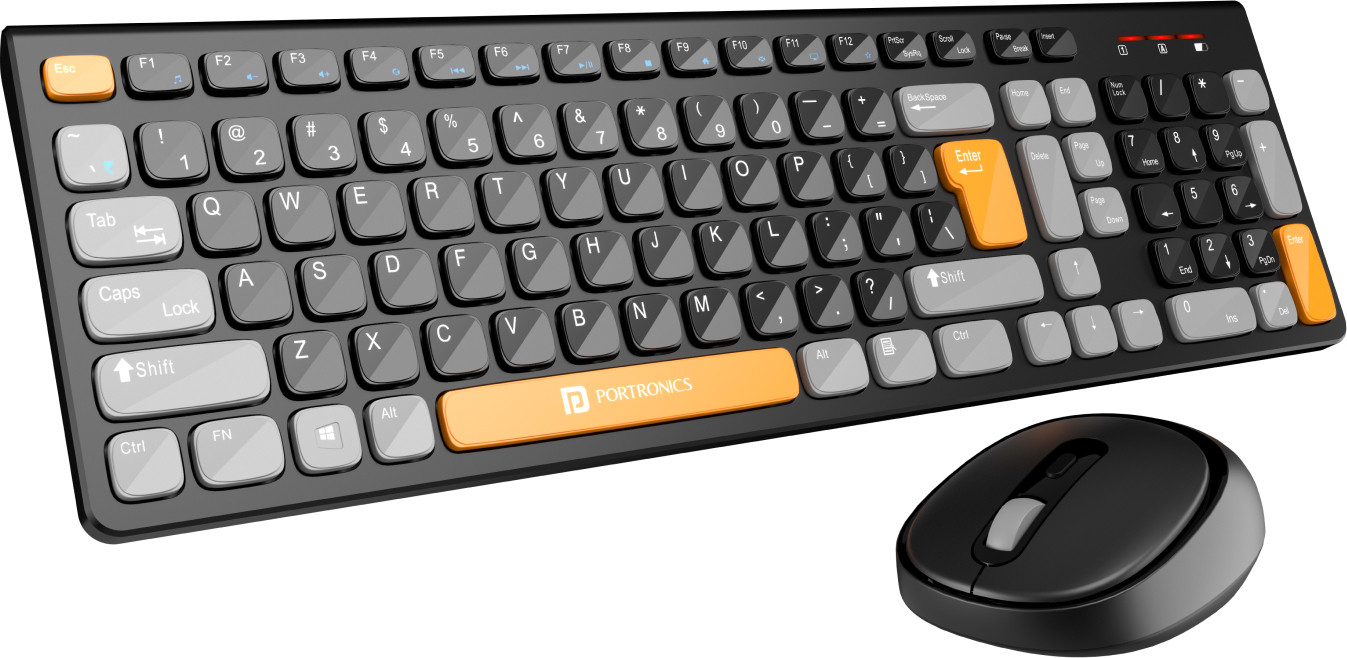 Portronics Key7 Combo Mouse Combo Set with 2.4Ghz, 1200 DPI Wireless Standard Laptop Keyboard Compatible with Desktop, Laptop, Mac Key7 Combo  (Black, Orange)