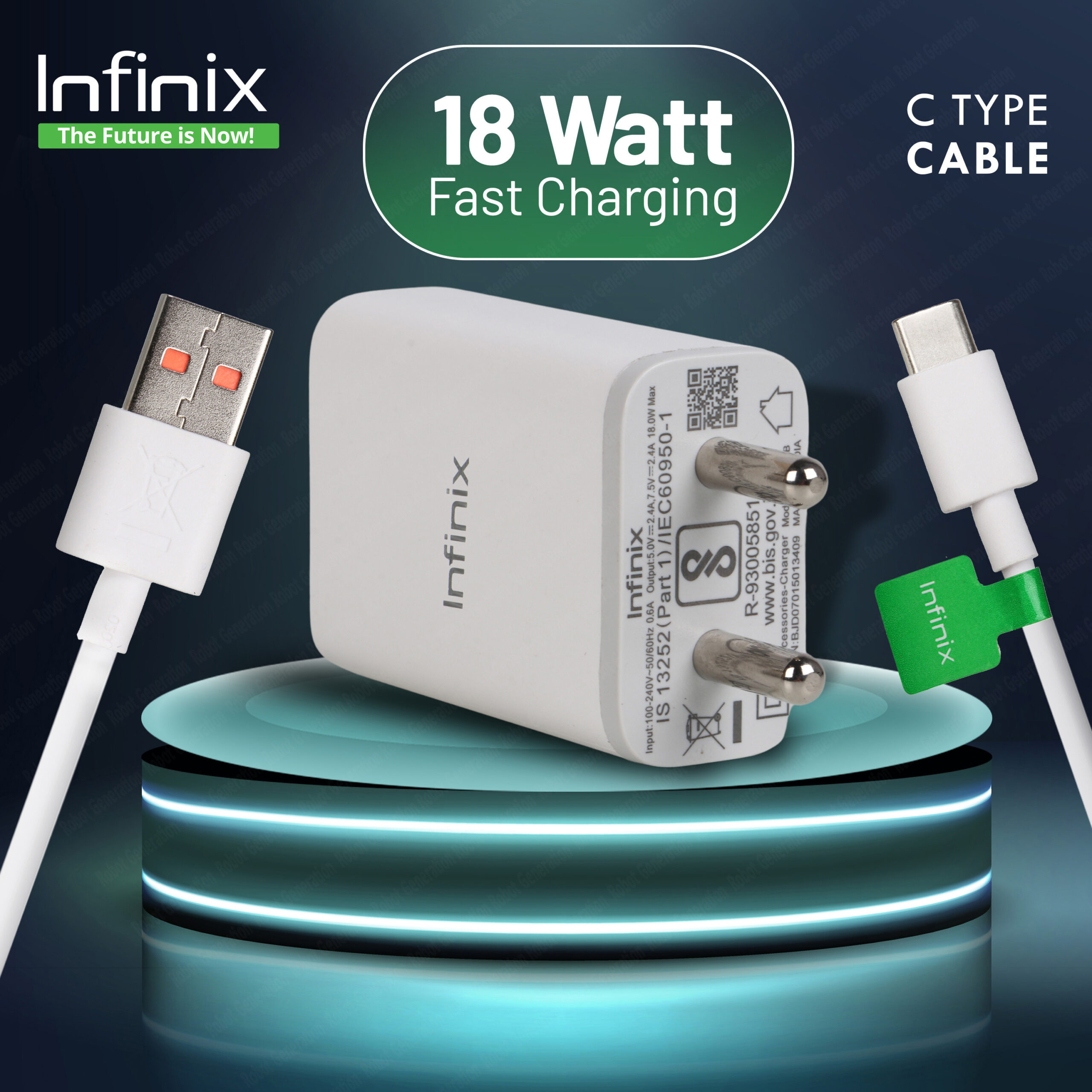 Infinix 18 W Quick Charge 2 A Wall Charger for Mobile  (White, C-Type, Cable Included)
