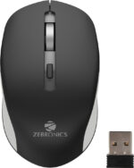 ZEBRONICS Jaguar Wireless Ambidextrous Optical Mouse Wireless Mouse, High Precision, 4 Buttons, Plug & Play Ambidextrous  (2.4GHz Wireless, Black)